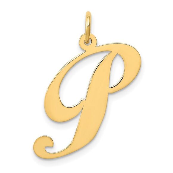 Kazi Luxury 14k Yellow Gold Large Fancy Script Letter P Initial Charm - Picture 1 of 3